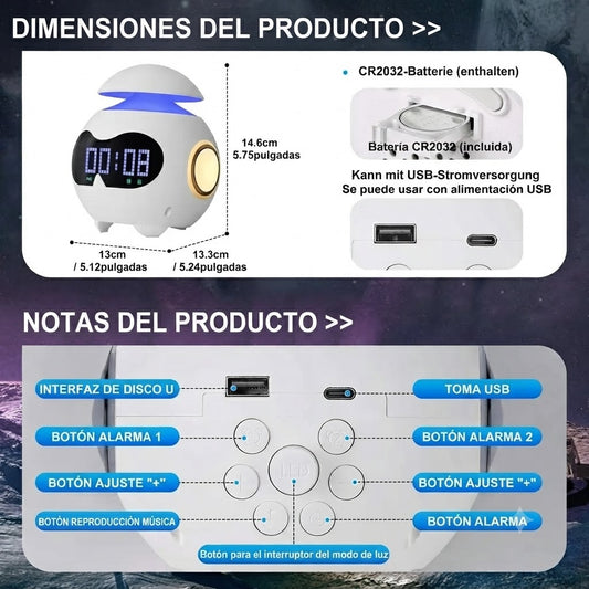 Parlante con reloj despertador bluetooh